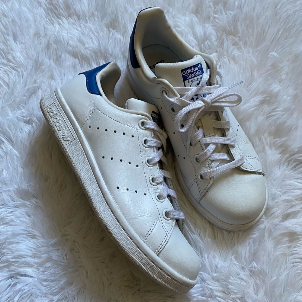 Adidas Stan Smith Sneakers Shoes White Blue Athletic Mens Size 4‎
